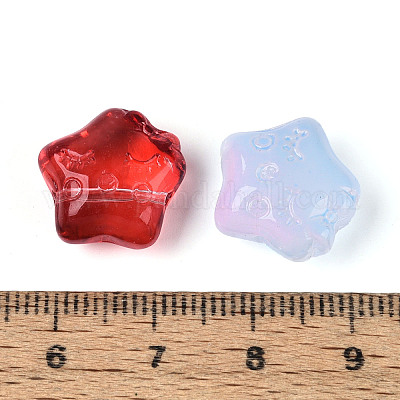 ベーキングペイント透明ガラスビーズ  スター  ミックスカラー  14.5x15~15.5x8.5~9mm  穴：1.2~1.3mm&nbsp;DGLA-T004-41M-1