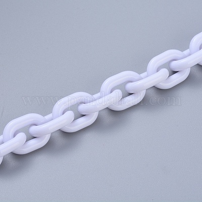 アクリル手作りアズキチェーン  オーバル  ホワイト  19x14x4mm  約39.37インチ（1m）/連&nbsp;AJEW-JB00527-01-1