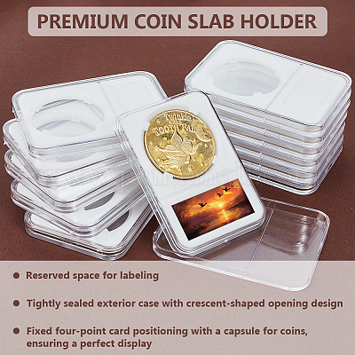 プラスチック製のコイン収納ボックス  長方形  ホワイト  84.5x59x8mm  内径：40.5x39mm&nbsp;AJEW-WH0009-74A-1