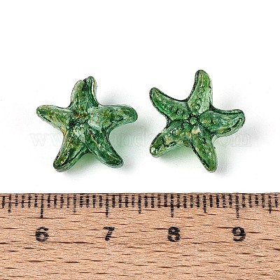 ピカソの透明ガラスビーズ  ヒトデ  シーグリーン  14.5~15x16x8.5~9mm  穴：1~1.1mm  約375個/ポンド&nbsp;SEED-N012-02B-1