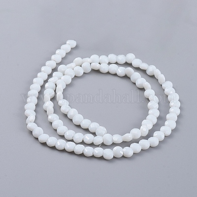 ガラスビーズ連売り  多面カット  フラットラウンド  ホワイト  6x4mm  穴：1.2mm  約98個/連  22インチ（53.5cm）&nbsp;EGLA-J149-B12-1