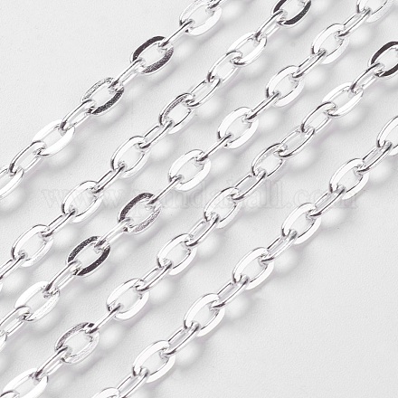 アイアン製アズキチェーン  溶接されていない  スプールで  フラットオーバル  カドミウムフリー＆鉛フリー  銀  5.9x3.9x1mm  約164.04フィート（50m）/ロール&nbsp;CH-1.0PYSZ-S-1