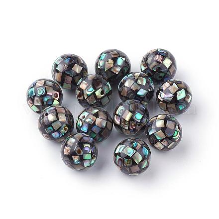 天然パウアシェルビーズ  ラウンド  ブラック  10mm  穴：1mm&nbsp;SSHEL-Q298-10mm-09-1