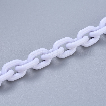 アクリル手作りアズキチェーン  オーバル  ホワイト  19x14x4mm  約39.37インチ（1m）/連&nbsp;AJEW-JB00527-01-1