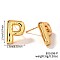 Brass Stud Earrings, Golden, Letter P, 17x13mm