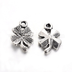 チベットのスタイル合金のクローバーチャーム  カドミウムフリー＆鉛フリー  アンティークシルバー  15.5x10x2mm  穴：1.5mm  約1950個/1000g