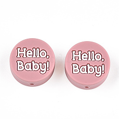 単語 hello baby プリント柄 シリコンビーズ  フラットラウンド  ミックスカラー  20x9.5mm  穴：2.5mm&nbsp;SIL-N005-06