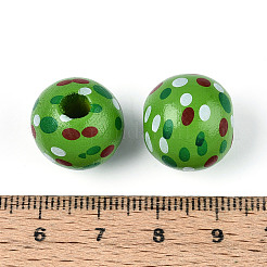 スプレー塗装されたシマウッドビーズ  印刷されたビーズ  ラウンド  ライムグリーン  15~16x14.5~15mm  穴：4~5mm&nbsp;WOOD-T032-36E