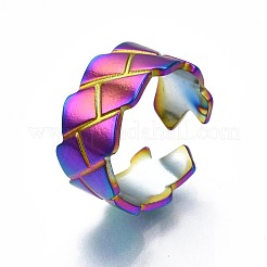 304ステンレススチール溝付きカフリング  女性のためのレインボーカラーオープンリング  usサイズ7（17.3mm）&nbsp;RJEW-N038-072