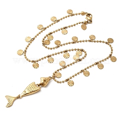 304ステンレススチール製魚ペンダントネックレス（女性用）  ゴールドカラー  16.77インチ（42.6cm）&nbsp;NJEW-F362-01G