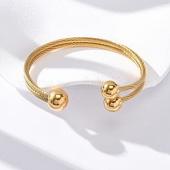 304ステンレススチール製ラウンドボールカフバングル女性用  ゴールドカラー  3/4インチ（2cm）  内径：1-3/4x2-1/2インチ（6.2x4.5cm）&nbsp;BJEW-P310-05G