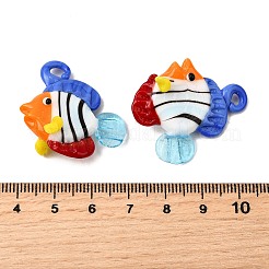 手作りランプワークペンダント  魚  カラフル  31~34x29~32x14~16mm  穴：1.5~3mm&nbsp;LAMP-S079-04C