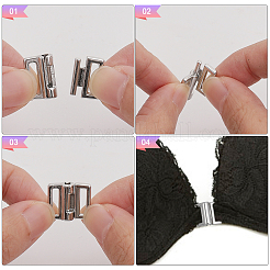 合金ビキニクリップ  ブラの留め具交換パーツ  ランジェリーフロントクロージャー  プラチナ  14x15x4mm  穴：9.5x2mm  10セット/箱&nbsp;FIND-CA0008-25C