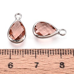 K9ガラスチャーム  ティアドロップ  プラチナメッキ真鍮パーツ  多面カット  ダークサーモン  13.5x7.5x4mm  穴：1.8~2mm&nbsp;GLAA-ZX008-12B