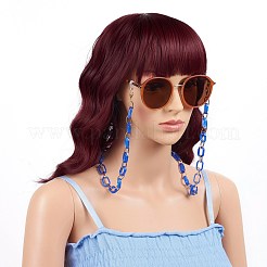眼鏡チェーン  眼鏡用ネックストラップ  天然石風スタイルのアクリル＆アルミニウムペーパークリップチェーン付き  合金カニカンとラバーループエンド  ブルー  29.25インチ（74.3cm）&nbsp;AJEW-EH00072-02