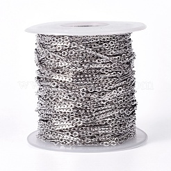 変色しにくい304ステンレススチールアズキチェーン  ハンダ付け  スプールで  ステンレス鋼色  3x2.3x0.6mm  約65.61フィート（20m）/ロール&nbsp;STAS-I107-19P