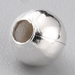 真鍮製スペーサービーズ  カドミウムフリー＆鉛フリー  長持ちメッキ  ラウンド  925銀メッキ  3.5mm  穴：1.4mm&nbsp;KK-O133-010B-S