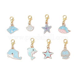 海の動物合金エナメルペンダント装飾8個  亜鉛合金カニカン付き  混合図形  25~36mm&nbsp;HJEW-JM03655