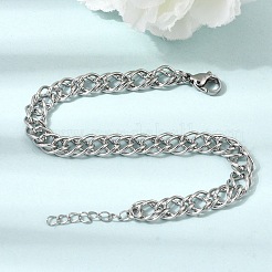 6.5mm 304ステンレススチール製ダブルリンクチェーンブレスレット（男女兼用）  変色なし  ステンレス鋼色  6.77インチ（17.2cm）&nbsp;SA-CBA37BC-21P
