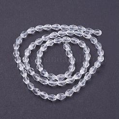 ガラスビーズ連売り  多面カット  ティアドロップ  透明  6x4mm  穴：1mm  約65~68個/連  14.96~15.35インチ&nbsp;GLAA-R024-6x4mm-12