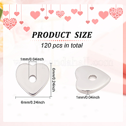 304ステンレススチールビーズ120個  ハート  ステンレス鋼色  6x6x1mm  穴：1mm&nbsp;STAS-DC0011-40