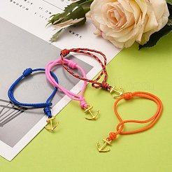 アンカーアロイチャームブレスレット  ポリエステル＆スパンデックスコード付き  ゴールドカラー  ミックスカラー  5-1/2~11インチ（14~28cm）&nbsp;BJEW-JB05516-M