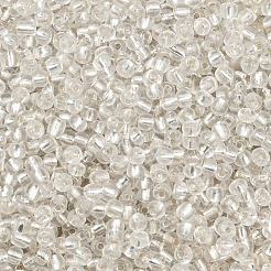 3000個のガラスシードビーズ  銀並ぶ丸い穴  丸い小さなビーズ  ホワイト  4mm  穴：1.5mm&nbsp;SEED-PA0001-04B-02