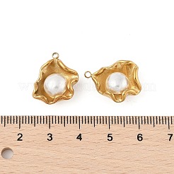 ABS模造真珠ビーズペンダント  花のチャーム  真空めっき  304ステンレス鋼製  18KGP本金メッキ  18x15x7mm  穴：1.6mm&nbsp;STAS-P380-68G