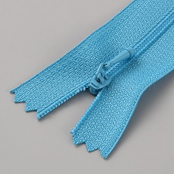 人形の衣服アクセサリー  合金、ナイロンジッパー  ファスナー部品  ディープスカイブルー  95x22x1.5~4.5mm&nbsp;FIND-WH20027-30H