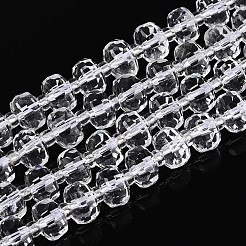 天然石クオーツクリスタルビーズ連売り  水晶  シードビーズで  多面カット  ロンデル  7~8.5x5~7mm  穴：1mm  約22~28個/連  7.09~7.87インチ（18~20cm）&nbsp;G-N327-08A-12