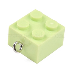 樹脂チャーム  プラチナ鉄ループ付き  おもちゃのレンガ  薄緑  21x15.5x11mm  穴：2.6mm&nbsp;RESI-E017-A01