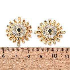 真鍮のマイクロパヴェ カラフルなキュービックジルコニア コネクター チャーム  花のリンク  ラックめっき  長持ちメッキ  カドミウムフリー＆鉛フリー  18KGP本金メッキ  26x22x4mm  穴：1mm&nbsp;CU-CBA4579-05G-A