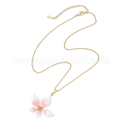 ピンクの花柄304ステンレススチール製エナメルペンダントアズキチェーンネックレス（女性用）  ゴールドカラー  15.55インチ（39.5cm）&nbsp;NJEW-JN05999