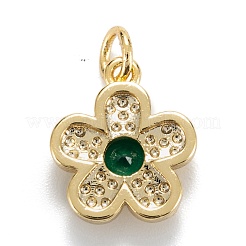 真鍮キュービックジルコニアチャーム  18KGP本金メッキ  長持ちメッキ  スモモの花  ミックスカラー  14x12x3.5mm  穴：3mm  丸カン：5x0.8ミリ&nbsp;KK-G399-06