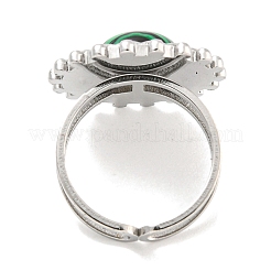 304ステンレススチール合成マラカイトカフリング  女性用フラワーオープンリング  花  ステンレス鋼色  20.5mm  内径: 調節可能&nbsp;G-Z056-08P-03