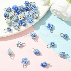 30個 3スタイル 合成シェルペンダント  花  304ステンレススチール製金具付き  ブルー  10~14mm  穴：3mm  10個/スタイル&nbsp;PALLOY-YW00133