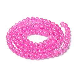 スプレープリントクラックガラスビーズ連売り  ラウンド  ショッキングピンク  8mm  穴：1.3~1.6mm  約100個/連  31.4インチ&nbsp;CCG-Q001-8mm-02