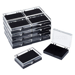 長方形のプラスチックバッジ収納ボックス  バッジギフトケース トレイ付き  ブラック  4.8x5.8x1.7cm  内径：3.8x5.5のCM&nbsp;CON-WH0001-23
