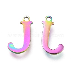 イオンプレーティング（IP）304ステンレススチールチャーム  レーザー切断  アルファベット  虹色  文字.j  12x6.5x0.8mm  穴：1mm&nbsp;STAS-H112-J-M
