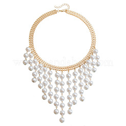 合金製イミテーションパールラウンドタッセルビブネックレス（女性用）  ホワイト  ゴールドカラー  16.54インチ（42cm）&nbsp;WGDE514-01