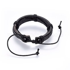 レザーコードブレスレット  ワックスコード付き  ブラック  2インチ（5cm）〜3-1/8インチ（8cm）&nbsp;BJEW-F347-09B