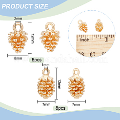 16個2スタイル真鍮チャーム  松かさ  18KGP本金メッキ  12x7~8x7mm  穴：1~2mm  8個/スタイル&nbsp;KK-BC0010-11