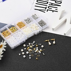 キットを作るDIYイヤリング  丸いabsプラスチック模造真珠ビーズを含む  鉄のパーツとイヤーナットと折り畳み式のカシメエンドパーツと開いた丸カン  弾性水晶の線  ミックスカラー  ビーズ：400個/セット&nbsp;DIY-YW0003-16