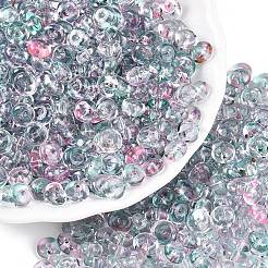 スプレー塗装された透明なガラスシードビーズ  ドーナツ  ライトスチールブルー  6.5x3mm  穴：1.2mm  約2500個/ポンド&nbsp;SEED-T007-05E