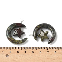天然龍の血ジャスパーペンダント  星のチャームを持つ月  銅線ループ付き  プラチナ  36~37x27~28x7.5~8mm  穴：4mm&nbsp;G-Z086-01P-17