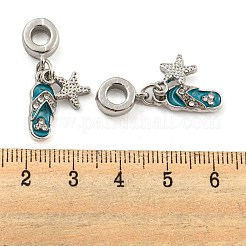 ラックメッキ合金エナメルスリッパとヒトデのヨーロッパ風ダングルチャーム  大穴ペンダント  クリスタルラインストーン付き  プラチナ  カドミウムフリー＆ニッケルフリー＆鉛フリー  ターコイズ  29mm  穴：4.5mm  スリッパ：15.5x6x3mm  ヒトデ：11x7.5x2mm&nbsp;FIND-B034-02P