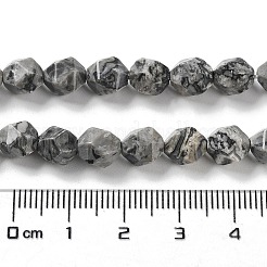 天然な地図の石のビードの繊維  多面カット  スターカットラウンドビーズ  7.5~8.5x7~8x7~8mm  穴：1.4mm  約48~49個/連  14.76~15.08インチ（37.5~38.3cm）&nbsp;G-G030-A02-01