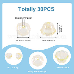 30 個の UV メッキアクリルビーズキャップ  花  淡黄色  24x15.5mm  穴：3mm  内径：16.5mm&nbsp;PACR-TA0001-17D
