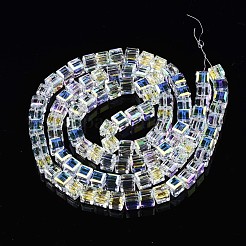 電気メッキ透明ガラスビーズ連売り  ABカラーメッキ  多面カット  キューブ  クリアAB  5.5x5.5x5.5mm  穴：1.5mm  約95~98個/連  20.47~21.25インチ（52~54cm）&nbsp;EGLA-N002-17B-B01