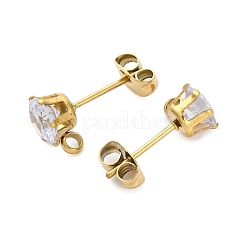イオンプレーティング（IP）304ステンレススチールキュービックジルコニアスタッドピアス金具  ラウンド  クリスタル  9x6mm  穴：1.8mm  ピン：16x0.7mm&nbsp;STAS-P373-04B-G01
